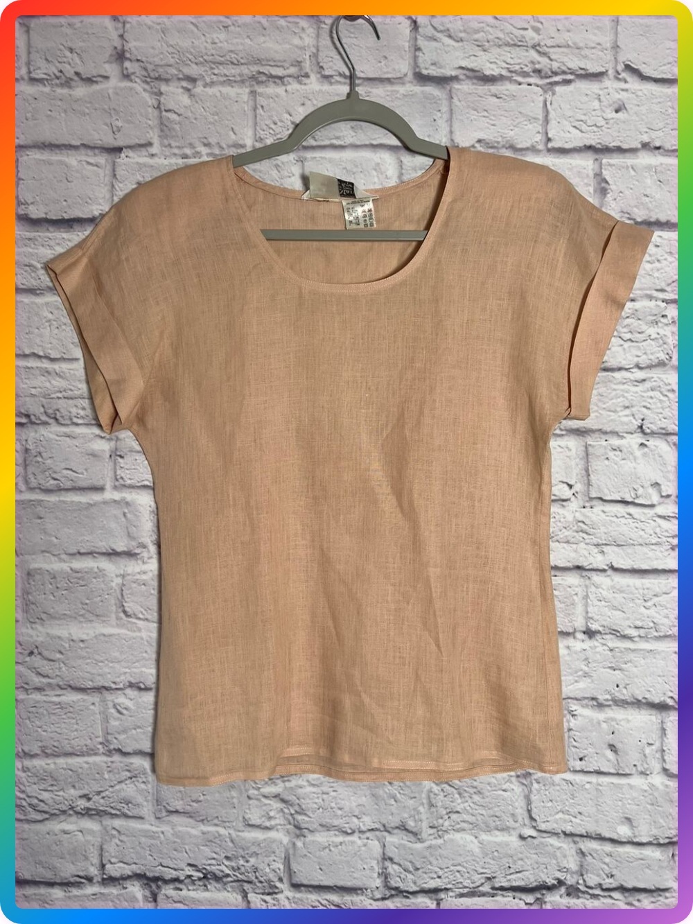 MaxMara Puro Lino Linen Blouse SIZE 4 Peach Pink Short Sleeve T-Shirt Top Italy